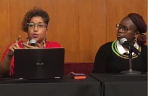 Crystal Simeoni (FEMNET) und Senam Amin (APFWLD)